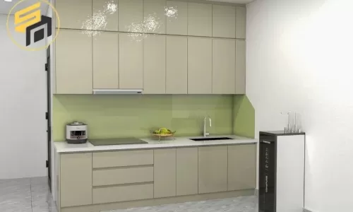 Dự Án Thiết Kế Tủ Bếp Chữ I Xám Kem cho anh Thoại Quận 12