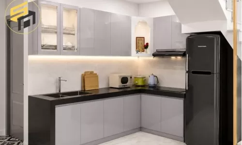 Dự án bàn giao tủ bếp chữ L màu Lavender cho anh Thầu tại Bình Dương
