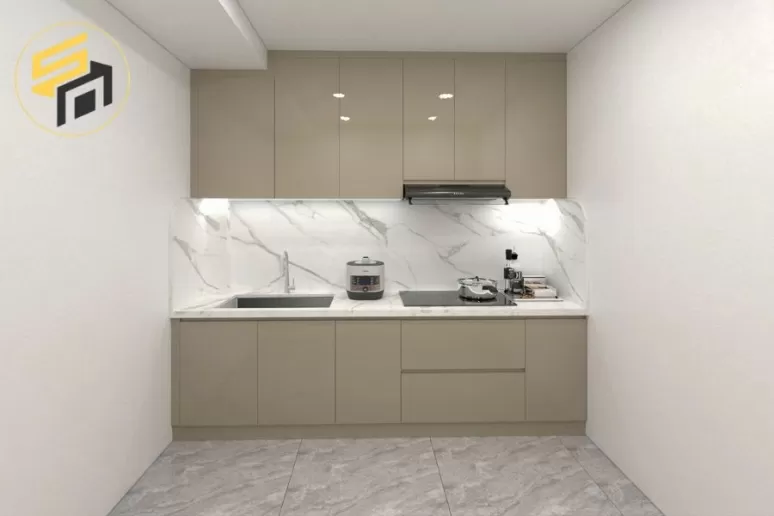 Tủ bếp chữ I T009 - Acrylic hiện đại cánh phẳng đẹp
