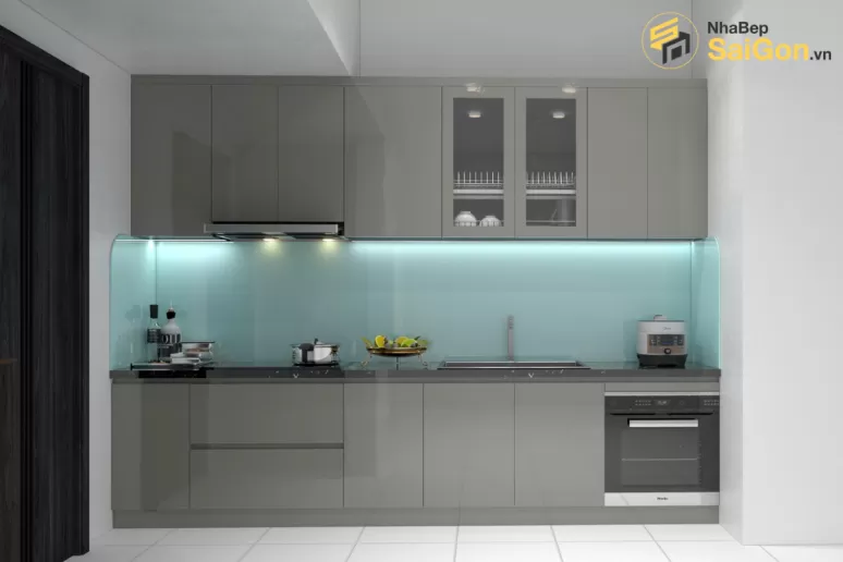 Tủ bếp chữ I - MDF Lõi Xanh Chống Ẩm Ba Thanh Phủ Melamine