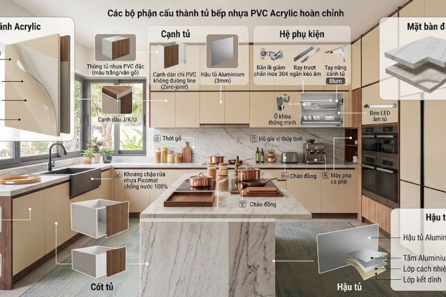 Các bộ phận cấu thành tủ bếp nhựa PVC
