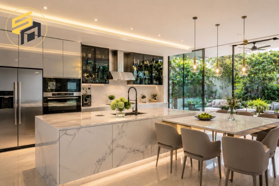 Đảo bếp hoặc bàn ăn liền bếp