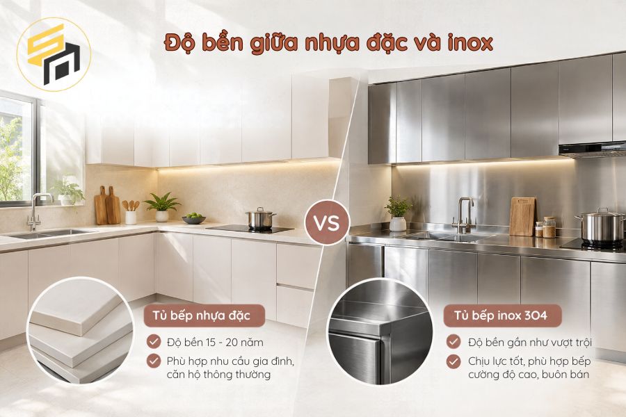 Độ bền giữ tủ bếp nhựa đặc hay inox cái nào tốt hơn?