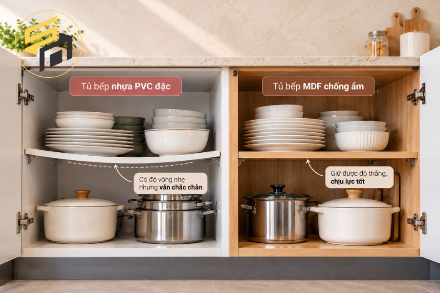 So sánh độ chịu lực của tủ bếp nhựa và MDF
