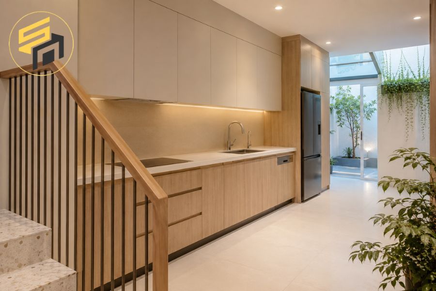 Tủ bếp nhà phố Huỳnh Tấn Phát Quận 7 tông gỗ