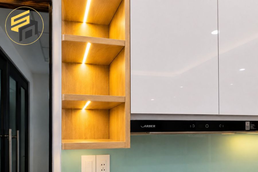 Hệ kệ mở kết hợp đèn LED trang trí