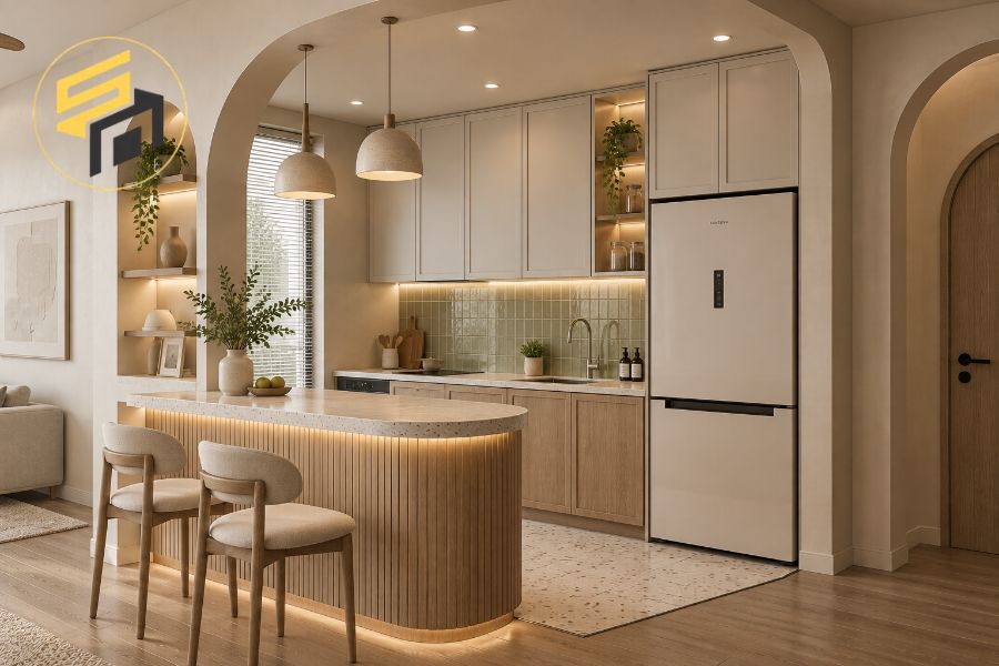 Mẫu tủ bếp đảo mini đa năng cho chung cư có diện tích vừa phải