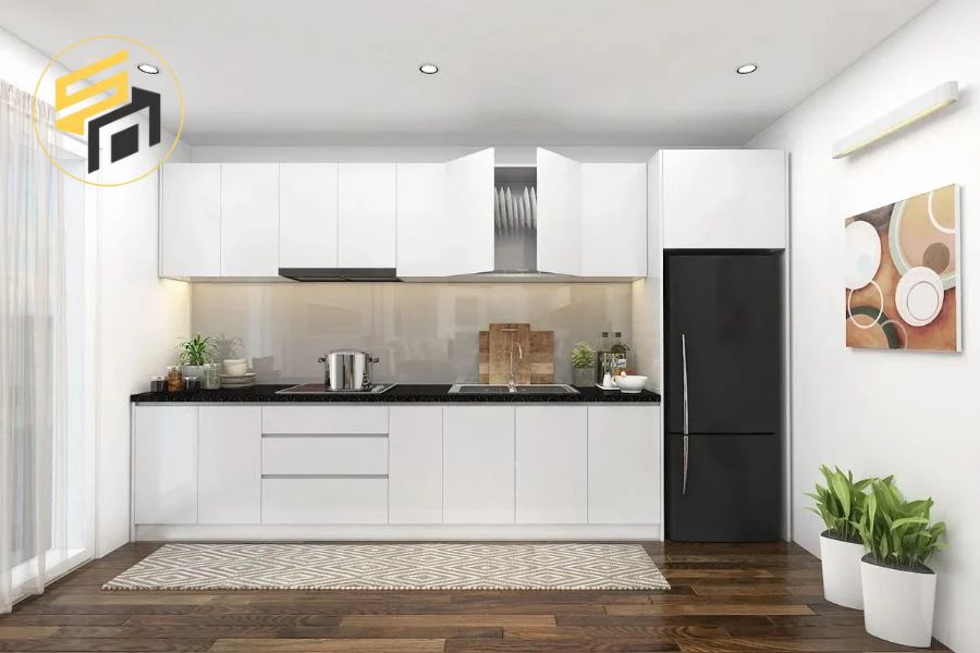 Mẫu tủ bếp kịch trần chữ I cho nhà phố hẹp