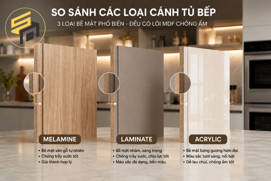 Báo giá tủ bếp mới nhất gỗ công nghiệp MDF Chống ẩm (Lõi xanh)