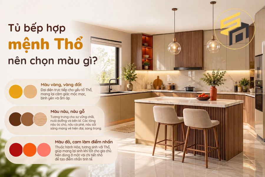 Tủ bếp hợp mệnh Thổ nên chọn màu gì?