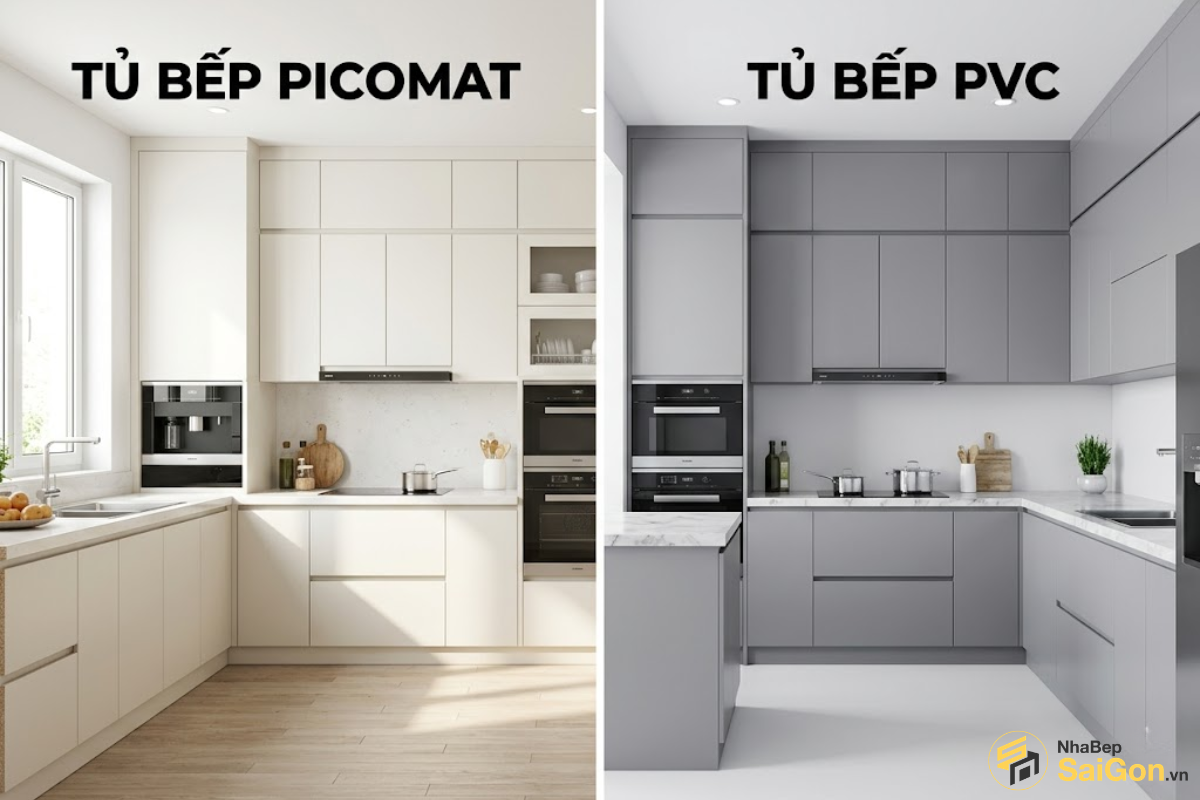 So sánh tủ bếp nhựa Picomat và PVC