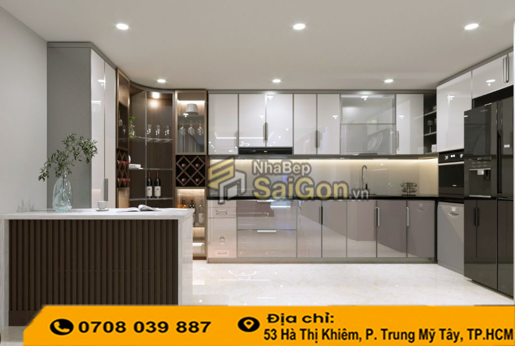 Tủ bếp nhựa cánh kính