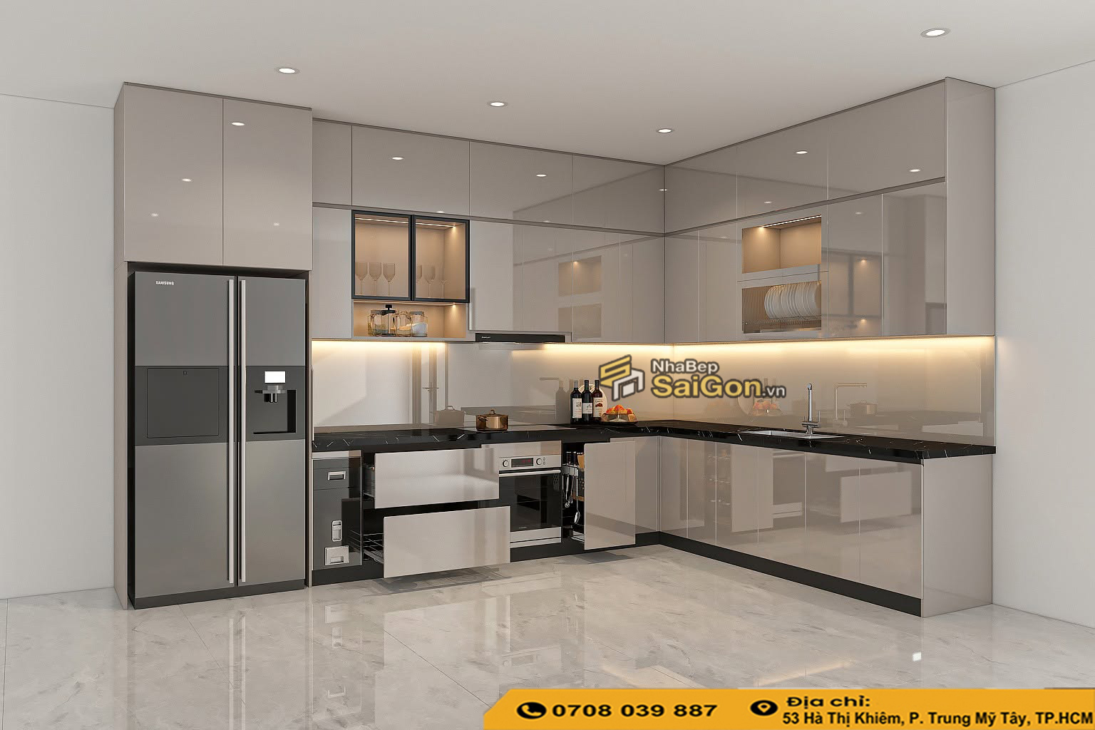 Tủ Bếp Acrylic Chữ L
