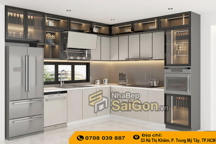 Tủ bếp nhựa cánh kính