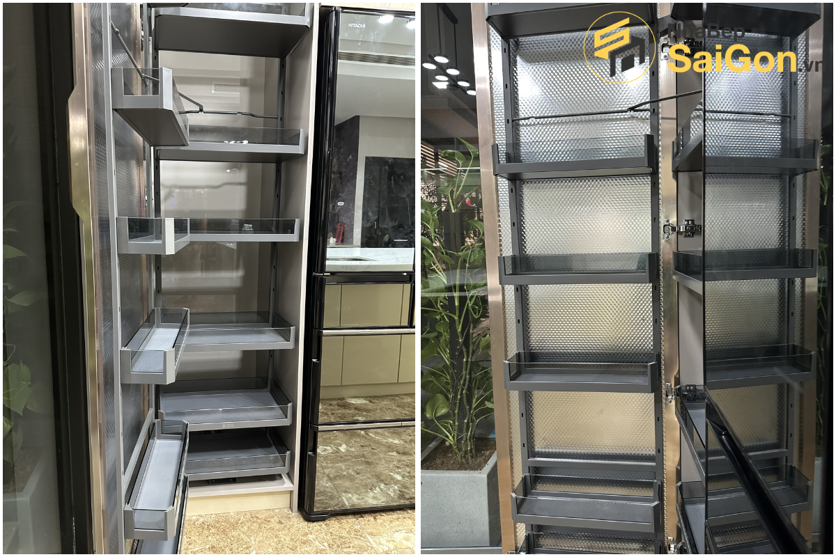 Bàn giao tủ bếp chữ L hợp kim nhôm cánh kính - Công trình nhà chị Phùng Tân Phú