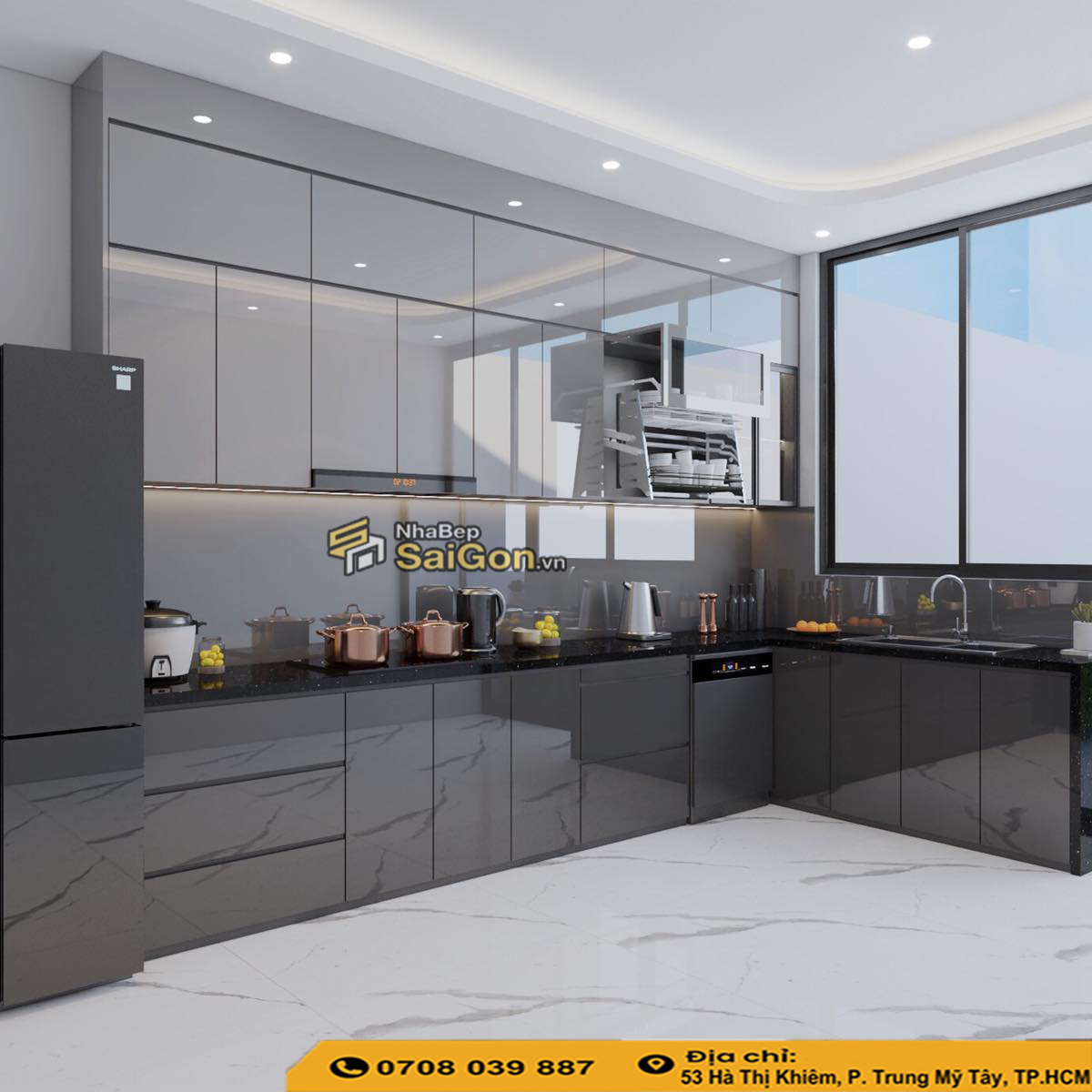 Tủ bếp acrylic bóng gương