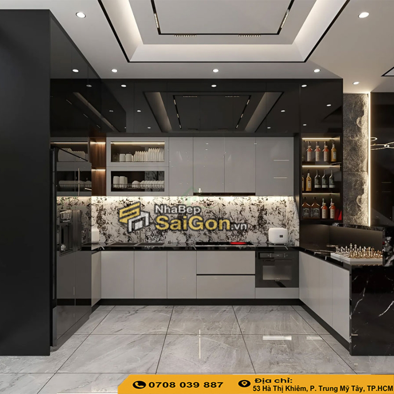 Tủ bếp acrylic bóng gương