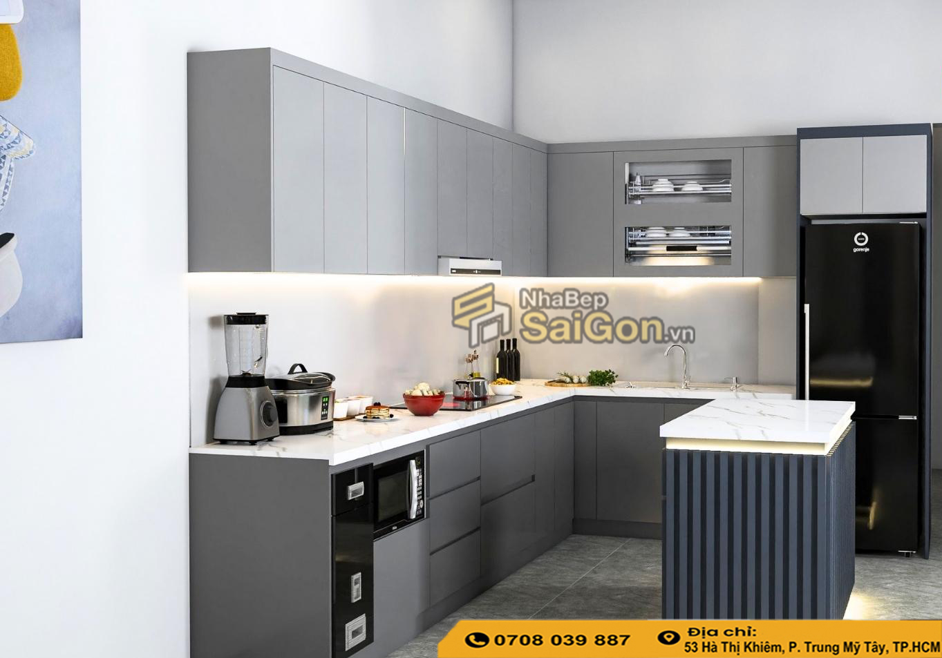 Đơn vị thi công tủ bếp Acrylic