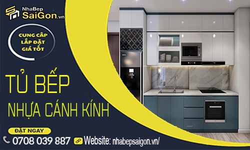 Tủ bếp nhựa cánh kính