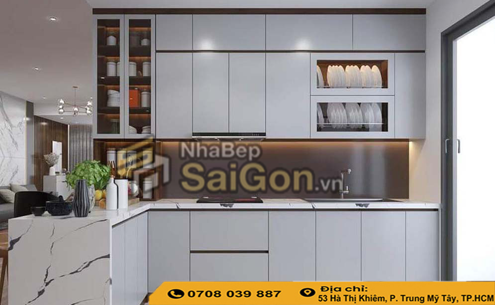 Tủ bếp nhựa cánh kính