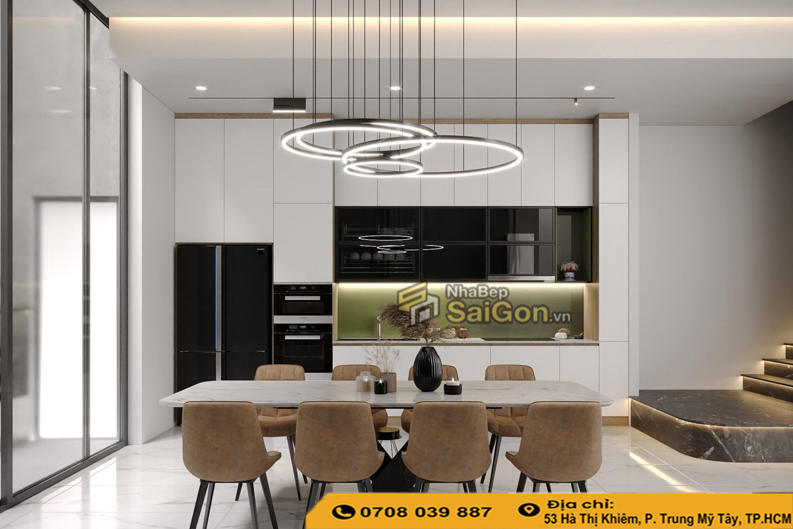 Mẫu tủ bếp Acrylic chữ I