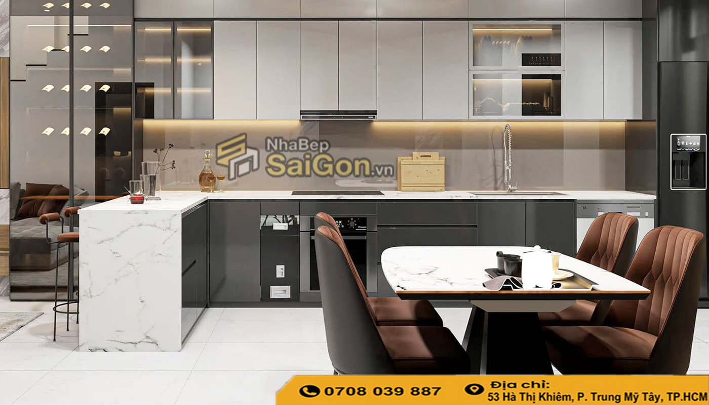 Đơn vị thi công tủ bếp Acrylic
