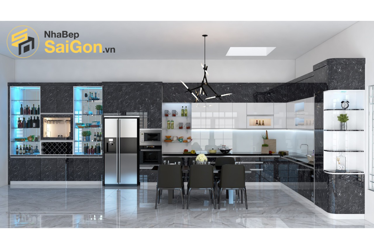 Mẫu tủ bếp chữ L theo phong cách hiện đại