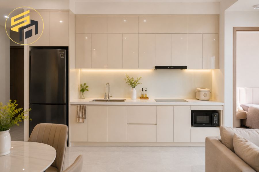 Tủ bếp chữ I căn hộ Thuận An hiện đại