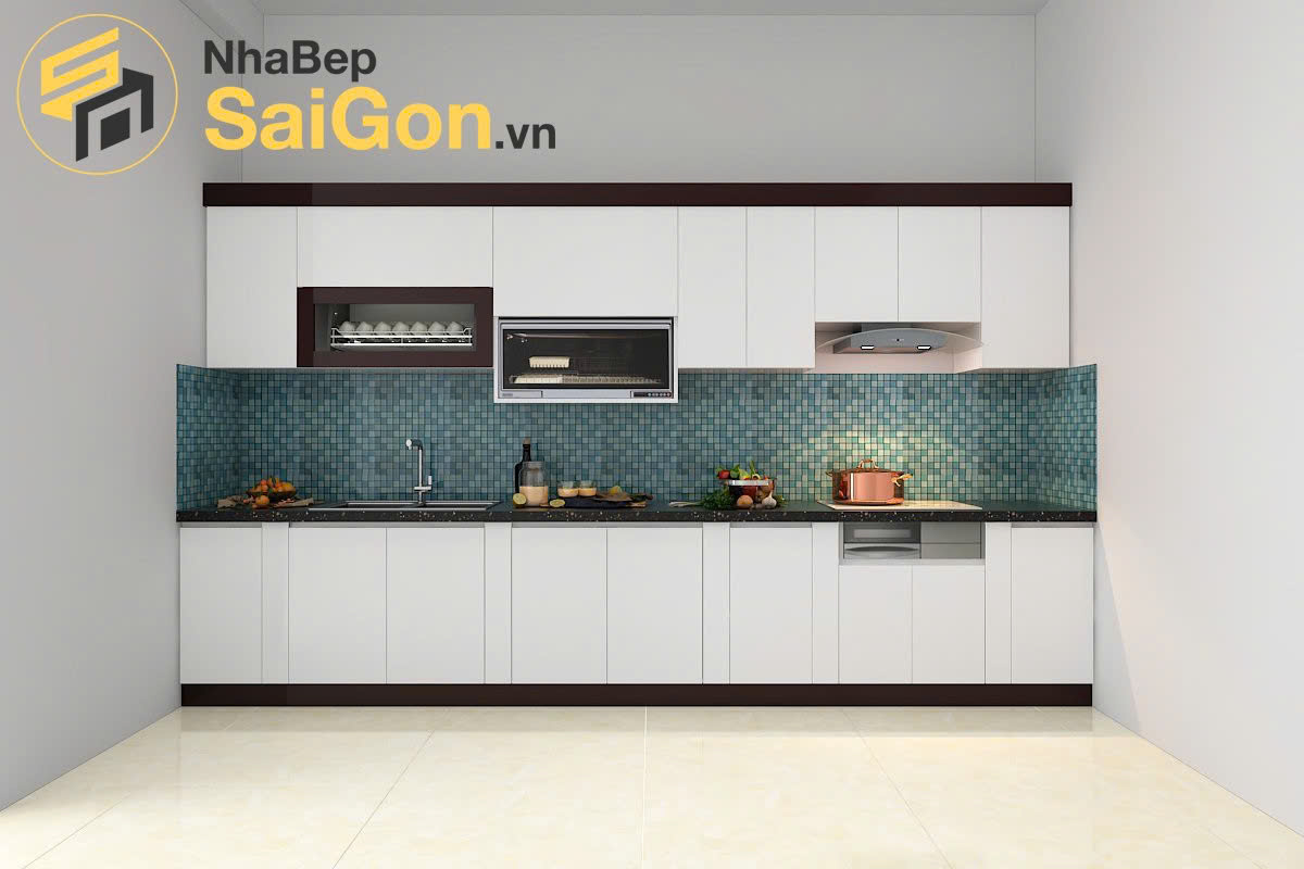 Tủ bếp chữ I tối giản trắng kem