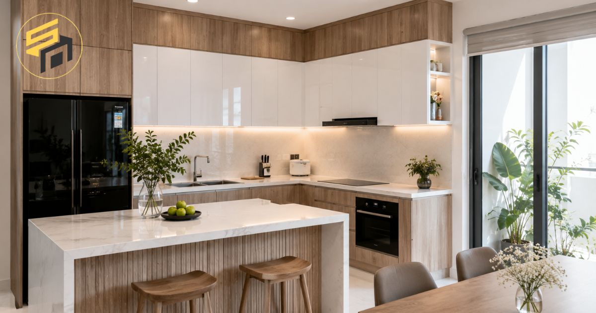Tủ bếp chữ L hiện đại, sang trọng cho căn nhà