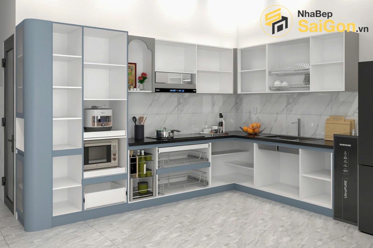 Bàn giao tủ bếp chữ L PVC - Công trình nhà chị My Tân Phú