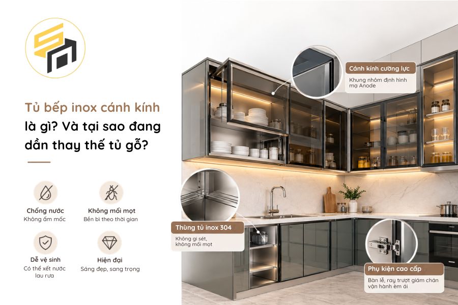Tủ bếp inox cánh kính là gì