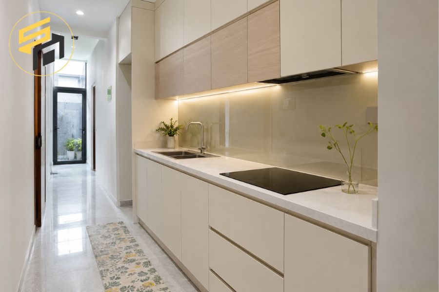 Tủ bếp MDF chữ I nhà chị Hương tại Trung Chánh Hóc Môn