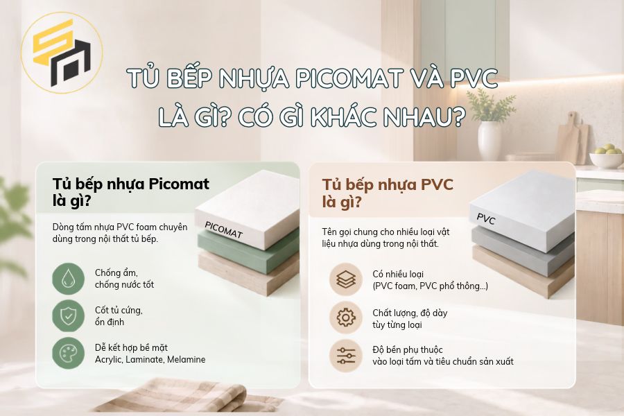 Phân biệt tủ bếp nhựa Picomat và PVC