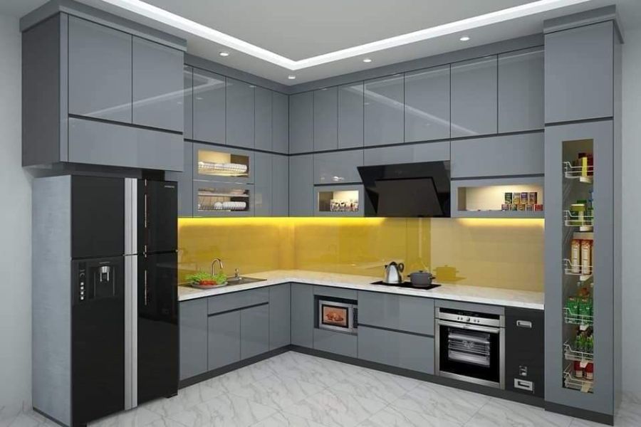 Tủ bếp nhựa PVC Acrylic với cốt nhựa chống ẩm và bề mặt bóng