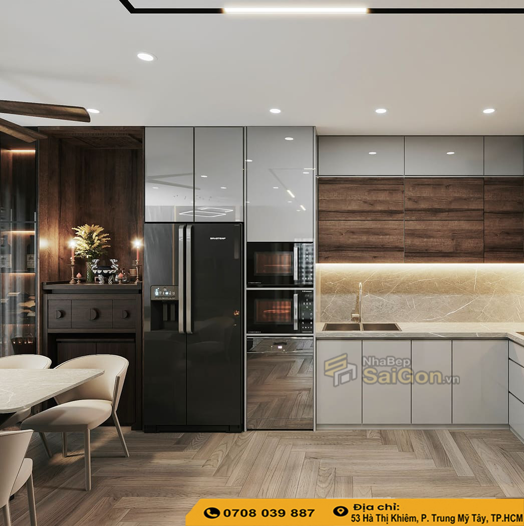Mẫu tủ bếp nhựa chữ L