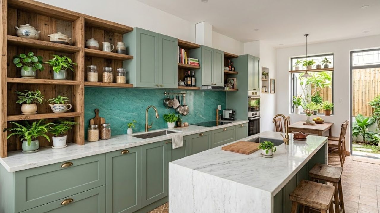 Tủ bếp xanh lá