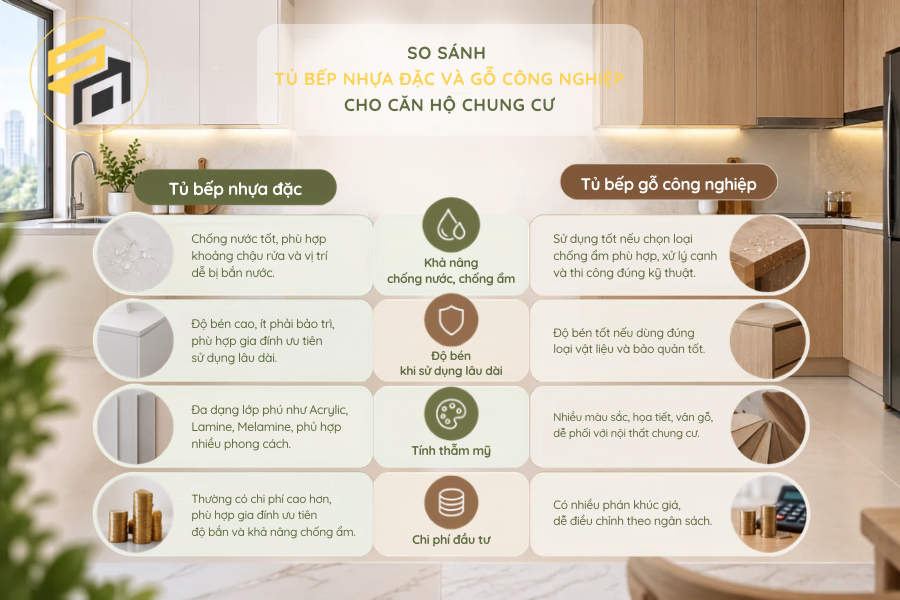 Những tiêu chí cần cân nhắc khi lựa chọn vật liệu tủ bếp cho căn hộ chung cư