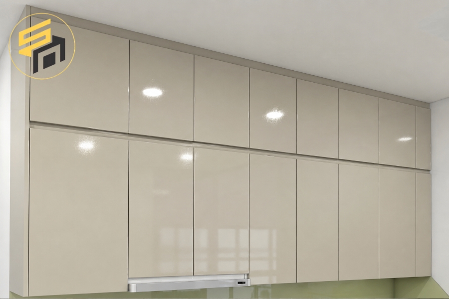 Dự Án Thiết Kế Tủ Bếp Chữ I Xám Kem cho anh Thoại Quận 12