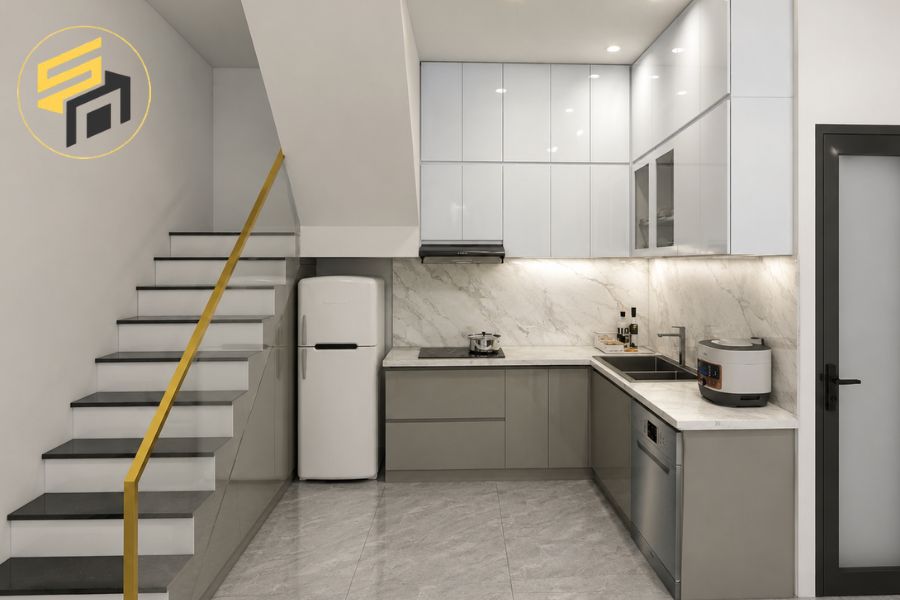 Cải tạo tủ bếp dưới gầm cầu thang cho chị Lan - Quận 7
