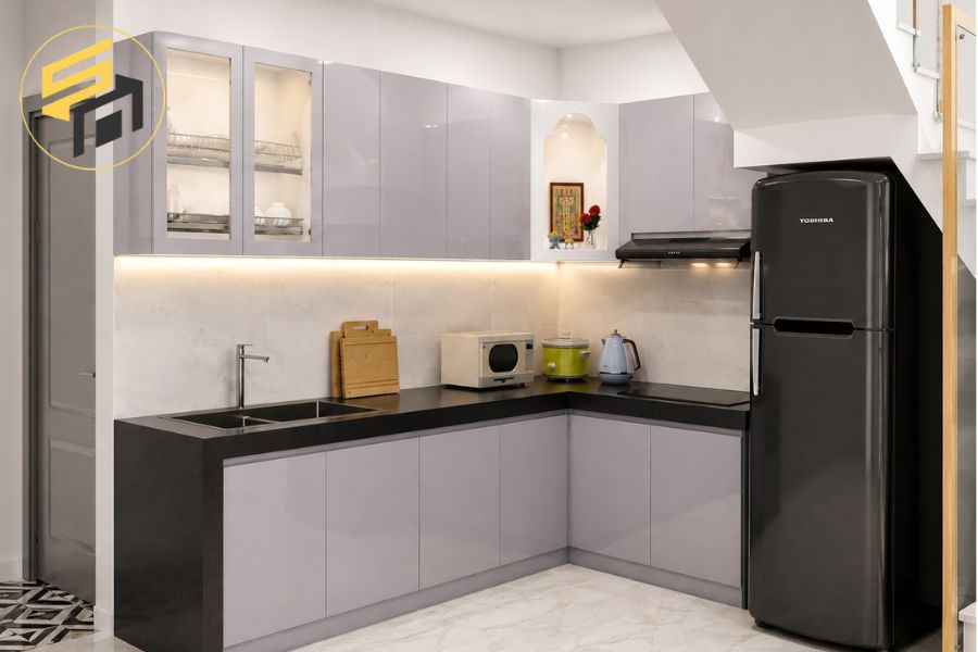 Dự án bàn giao tủ bếp chữ L màu Lavender cho anh Thầu tại Bình Dương