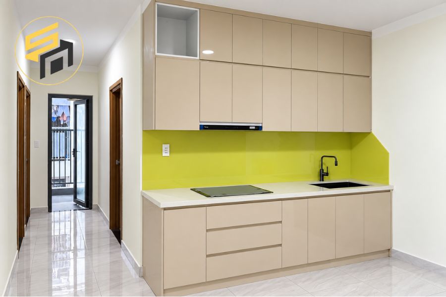 Dự Án Tủ Bếp Chữ I Nhựa PVC Đẹp Chung Cư Tham Lương Q12 