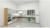 Tủ bếp nhựa PVC phủ Laminate chữ L hiện đại